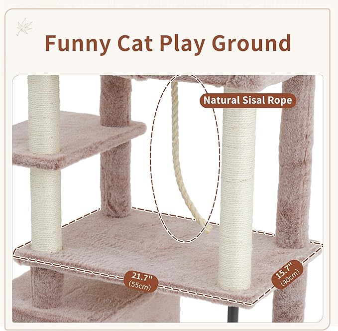 Cat Tree for Indoor Cats Large Adult, 70.5'' Cat Tower with Scratching Post, Sturdy Steel Pube Cat Tree Tower with Large Playing Platfrom, Hammock and Basket, Top Perch, Mushroom GCT024MU
