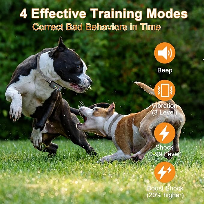 4 Dogs Shock Collar, 1640FT Dog Training Collar with Remote, Waterproof Electric Educator, Smart Anti-bark Trainer, 4 Modes Stop Bad Behaviors, Security Lock, Rechargeable e-Collar for Puppy