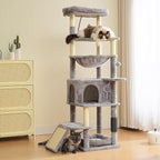 66 inches Cat Tree, Multi-Level Tall Modern Cat Tower for Indoor Large Cats Adult with Sisal Scratching Posts & Board, Padded Platforms, Hammock and Condo, Grey