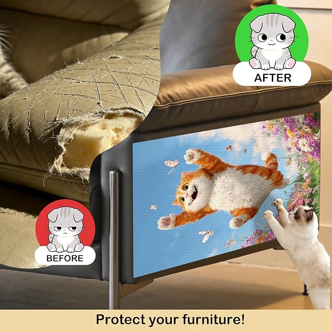 Nuxovilar Cat Scratching Mat 15.3x23.6 Inches Polyester Synthetic Fiber, Jumping Orange Cat & Butterflies Print, wall Scratcher, Scratch pad, Home Decor, Bedroom, Patio (2pcs)
