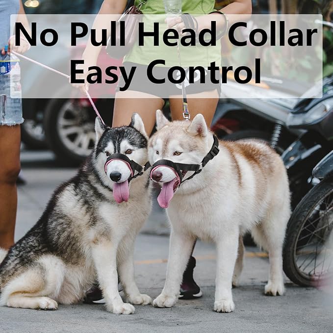 Dog Head Collar with Soft Fabric, Dog Head Harness to Stop Pulling with Adjustable Loop(M,Red)
