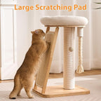 Modern Cat Tree Small Tower with Scratching Post for Indoor, Solid Wood Multifunctional Corner Cat Tree Tower with Bed, Dangling Ball,Interactive Rope, Scratching Board