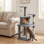 Tangkula Corner Cat Tree, Multi-Level Cat Tower with Top Perches & Cozy Condo, Natural Sisal Scratching Posts & Climbing Ladder, Playful Cat Hole & Hanging Balls, Climbing Play Center (Light Gray)