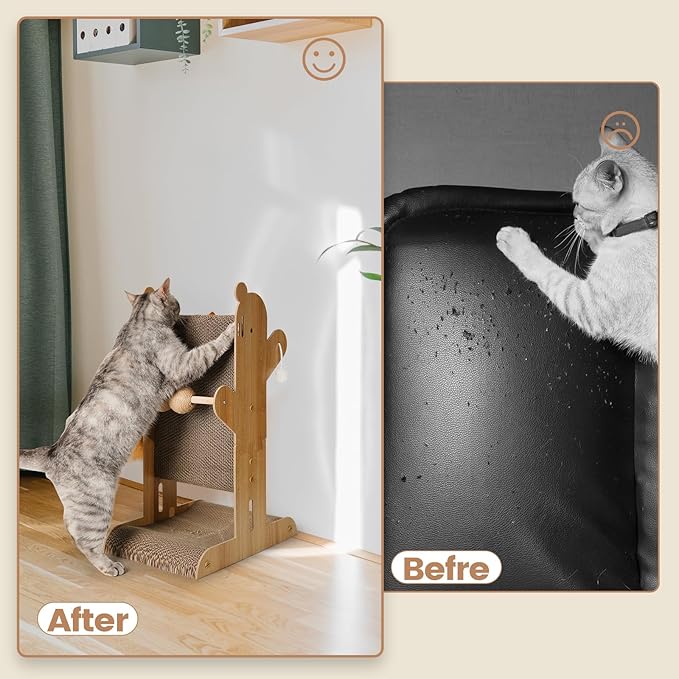 Cat Scratcher,T Shaped Vertical Cat Scratcher for Wall and Couch Protection, Cat Scratching Post with 5 Cat Ball Toys (Burlywood)