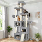 Globlazer 85 Inch Tall Cat Tree for Large Cats, Multi-Level Cat Tower for 4+ Cats with 3 Condos, 2 Hammocks & Sisal Posts, Heavy Duty Cat Tree Tower for Maine Coon, S85, Light Grey
