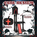 Gothic Cat Tree with Coffin Bed,53" Cat Tower with Spacious Cat Condo，Scratching Posts，Spider Hanging Ball，Multi-Level Cat Activities Furniture for Large Cats, Black Halloween