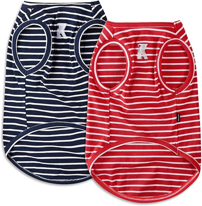 Koneseve Dog Shirt Vest Lightweight Stretchy Dog T-Shirt Soft Cool Shirts Sleeveless Stripe Vests Breathable Clothes for Puppy Kitty Cats Small Medium Large Dogs 2 Pack Red + Blue [ XL ]