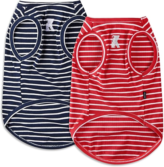 Koneseve Dog Shirt Vest Lightweight Stretchy Dog T-Shirts Soft Cool Sleeveless Stripe Vests Breathable Clothes for Puppy Kitty Cats Small Medium Large Dogs 2 Pack Red + Blue [ 5XL ]