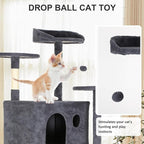 62" Multi-Level Cat Tree Tower with Scratching Posts, Toys & Condo,Compact Floor Footprint & Vertical Space for Multi-Cat HomesSpace-Saving Design for Indoor Kittens-Dark Grey