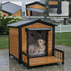 Large Indoor Outdoor Dog House,Wood Insulated Dog House,Weatherproof Outside Shelter with Elevated Floor,Easy to Assemble for Small Medium Large Dog(43.2" L x32.7 W x 31.8" H)