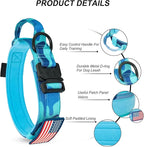 Hotsky Tactical Dog Collar and Leash Set, Heavy Duty Military Airtag Dog Collar with Handle and Metal Buckle for Training and Walking, with Airtag Holder and Two Patches (Blue Camo, XL)