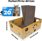 Pawise Heavy Duty Cardboard Cat Scratcher Box with 2 Refillable Scratcher Pads & Peekaboo Holes – Large Cat Scratch Box for Indoor Cats + Bonus Cat Toy Wand