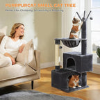 Cat Tree 45" for Indoor Cats, Compact Cat Tower with 2 Condos, Hammock Bed & 5 Hanging Ball Toys, Space-Saving Sturdy Cat Condo Furniture for Kittens & Small-Medium Cats