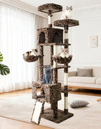 82" Tall Cat Tree,Giant Cat Tree for Indoor Cats Large Adult, Heavy Duty Cat Tree Tower, Extra Large Cat Trees with Scratching Posts, Cat Condos, Hammock,Top Perch,Ramp (Leopard)