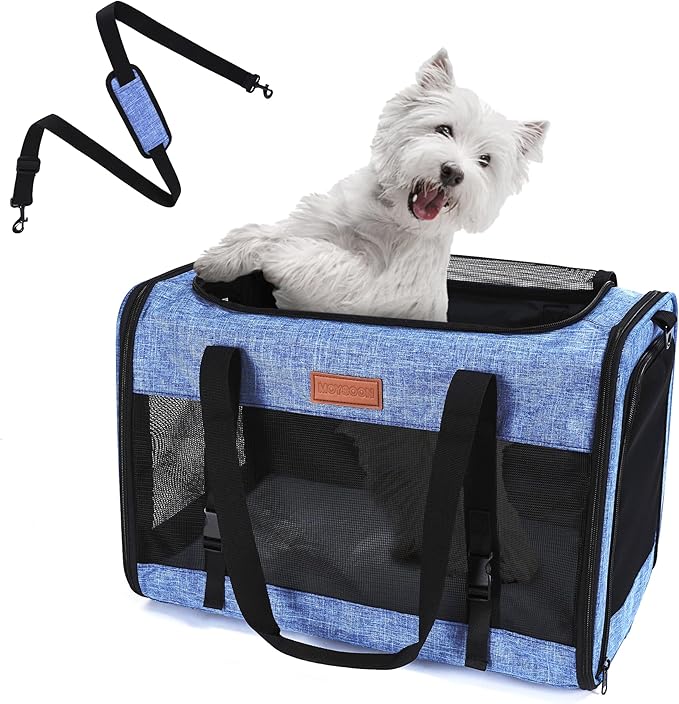 Large Cat Dog Carrier for Pet Up to 20 Lb - 20×13×13 in, Top & Side Entry, Foldable, Soft-Sided Pet Carrier with Ventilated Anti-Scratch Mesh & Car Seat Buckle for Car, Travel and Vet - Blue
