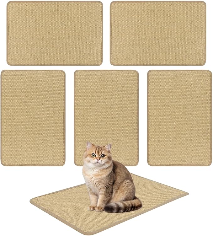 PETSITE Cat Scratcher Mat, Natural Sisal Scratching Mats, Horizontal Cat Floor Scratching Pad Rug with Adhesive Hook Loop Tapes (6, 23.62 x 15.75 in)