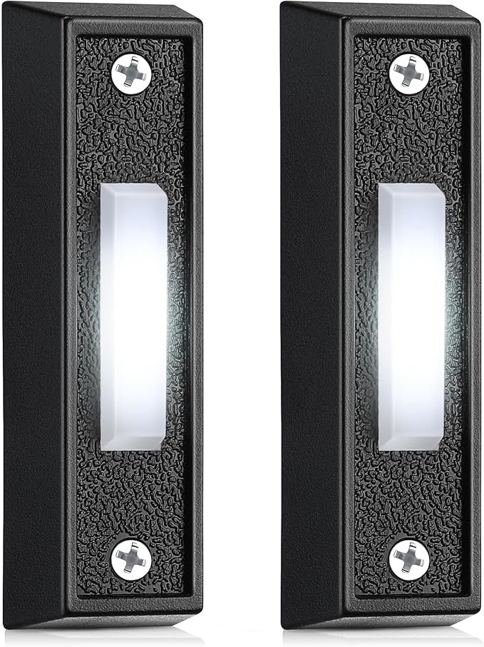 Saillong 2 Pieces Lighted Doorbell Button, Wall Mounted Garage Door Opener Switch with LED Light Compatible with Most Wire Doorbell Chimes, Transformer, Ringer, Buzzers (Black,White Light)