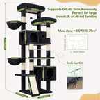 Globlazer 77" Cat Tree for Large Cats, Tall Cat Tower with Scratching Board & Thickened Stable Base, Skin-Friendly Multi-Level Activity Center for Multi-Cat Household, Maine Coon, S77C,Dark Grey