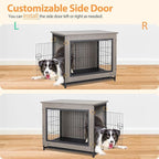 Shintenchi Wooden Dog Crate Furniture for Large Breed, L Double-Door Kennel Indoor with Removable Tray, End Table L Dog Crate for Decoration, 38.6" L, Grey