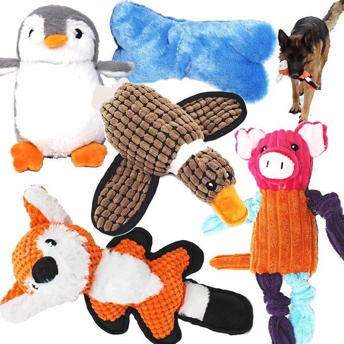 Jalousie Multipack Dog Squeaky Toys Strong Almost Indestructible, with Added Liner for Longer Play Dog Chew Toys (5 Pack Tough)