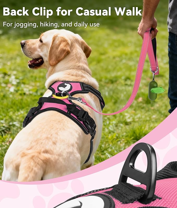 Joytale No Pull Dog Harness Medium Sized Dog, Reflective Pet Vest with Front Clip, Adjustable Soft Padded Harnesses with Easy Control Handle for Training and Walking, Pink, M