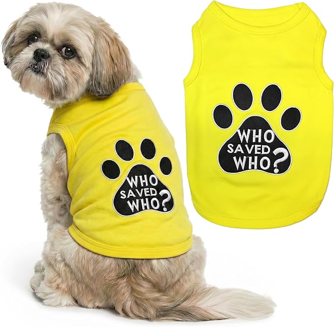 Parisian Pet Dog Shirt – 100% Cotton Shirts for Medium Dogs - Sleeveless Yellow Puppy Vest with Paw Print – Breathable Pet Apparel – Pullover Summer Dog Clothes - Stretchy Funny T Shirts for Dogs