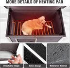 43.3'' Large Heated Outdoor Dog House Weatherproof with Anti-bite Metal Frame, Insulated Dog Kennel with Heating Pad for Outside, Dog Shelter for Small to Large Dogs (Grey)