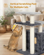 4-Tier Cat Stairs for High Bed with 22'' Cat Scratching Post, Pet Steps for Doggies Rabbit Ferret, Adjustable Cat Cave, Grey, Extra Large