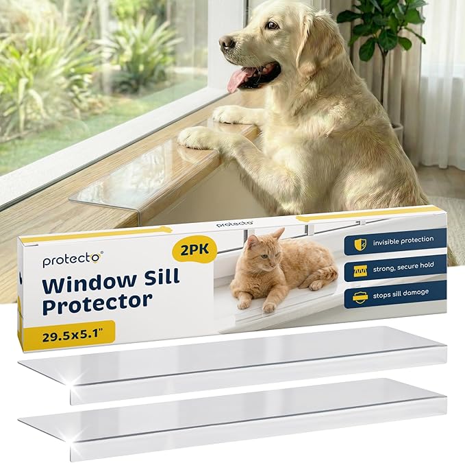 PROTECTO 2-Pack Window Sill Protector from Dogs 29.5 x 5.1 Clear Window Guards from Cats Scratching, Chewing & Clawing | Keep Your Sills Smooth & Paws Safe | Ultra Strong Window Sill Cover Protection