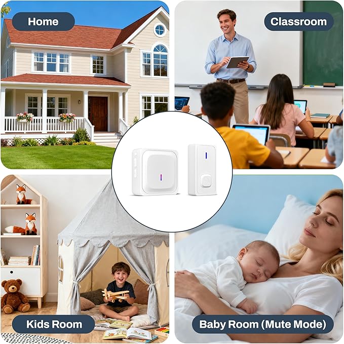 BN-LINK Wireless Doorbell, Waterproof Door Bell Easy Installation, 1000Ft Range, Adjustable Volume& 58 Chimes, LED Flash, Perfect for Homes, Offices, Classroom, Apartments (White)