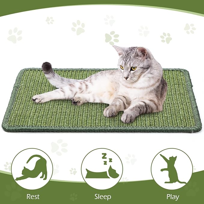 4 Pcs Cat Scratcher Mat Sisal Scratch Mats Horizontal Floor Scratching Pad Rug Sisal Fabric Cat Scratch Mat for Protecting Carpets Sofas and Cat Grinding Claws Green 11.8" x 15.7"