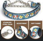 Martingale Dog Collar Reflective No-Pull with Chain, Adjustable Anti Pull Training Collar - Cute Cartoon Dog Pattern for Medium Large XL Dogs, Size XL