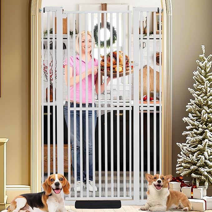 71 Inch Extra Tall Pet Gate for Cats, 29.5-48" Adjustable Wide Dog Gates, Pressure Mounted Walk Through Tall Cat Gate for Doorways,Hallway,Stairs,House（White）