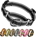 Kazazoo Reflective Martingale Collar for Dogs with Quick Release Buckle Adjustable Soft Durable Dog Collar for Small Medium Large No Pull Training Dog Collars-Black M