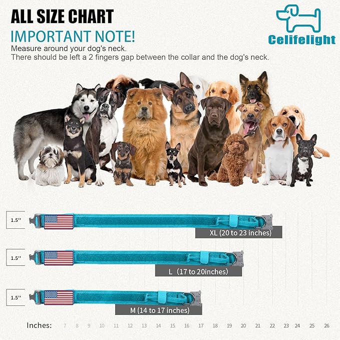 Tactical Dog Collar Military Dog Collar Adjustable Nylon Dog Collar Heavy Duty Metal Buckle with Handle for Dog Training,with Patches(Light Blue 1, XL)