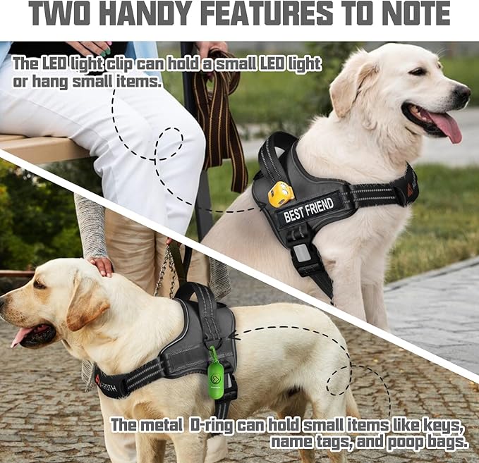 AUROTH Dog Harness and Leash Set, Soft Padded Service Dog Vest with 5.25FT Dog Leash, No Choke, Easy On Pet Vest, Adjustable Reflective No Pull Dog Harness for Large Dogs, Easy Walking and Training