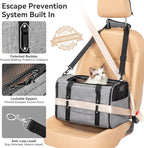 PETSFIT Soft-Sided Cat Carrier with Patented Safety Buckles, Lockable Zippers & Safety Tether,Escape-Resistant Travel Pet Carrier for Car Rides & Vet Visits, Airline Approved Under-Seat, Up to 12 lbs