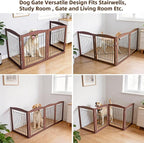 ZJSF Freestanding Foldable Dog Gate for House Extra Wide Wooden Brown Puppy Gate Stairs Dog Gates Doorways Tall Pet Gate 32 "Height 4 Panels Pet Fence