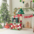 Christmas Cat Tree Tower for Indoor Cats - 45In Multi-Level Cat Climbing Tower with Cat Condos, Xmas Tree Gift Box Shaped Condo Candy Cane Design Cute Cat Tree Tower Holiday Decoration