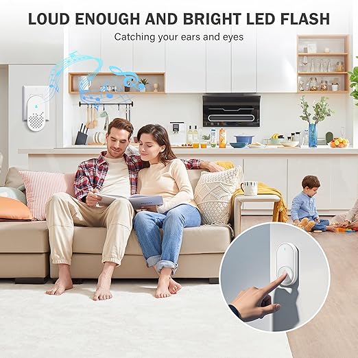 Wireless Doorbell Chime Kit, Door Bell with 1000ft Range 32 Chimes, Easy Installation, Adjustable 4 Volume, Battery Operated, Door Bell Ringer Wireless for Business/Store/Home/Office When Entering