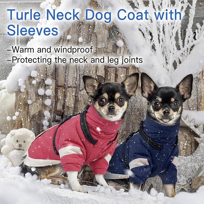 Turtleneck with Sleeves Dog Coats for Medium Dogs-L| Jackets with Reflective Harness Built in,Water-Repellent & Windproof Snowsuit,Soft Warm Lining for Beagle Cold Protection(Navy-Blue)