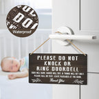 Do Not Knock Baby Sleeping Sign for Front Door, Double-sided PVC Rustic Please Do Not Ring Doorbell No Soliciting Hanging Sign for Home, House, Office, Business