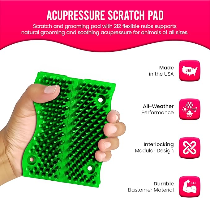 The Original ScratchnAll Animal Scratch Pad, Flexible Acupressure Nubs & Interlocking Design, Very Durable & All-Weather, Great for Domestic, Barnyard and Zoo Animals - USA Made, Lime Green