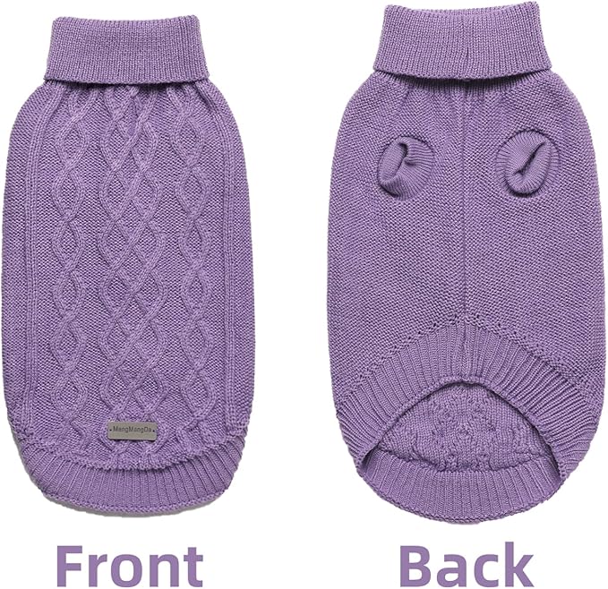 Dog Pullover Sweater, Cable Knitwear, Warm Clothes for Chihuahua, Bulldog, Dachshund, Pug, Yorkie, Dog Outfits for Small Dogs Medium Dogs (Purple L)