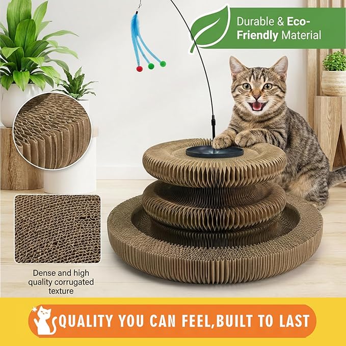 Magic Organ Cat Scratcher Toy, Kitty Curls Cat Scratcher Accordion Foldable Kurlz-Style Cat Toy with Strong Suction Cup & Metal Teaser Wand - DIY Interactive Shapes for Indoor Cats