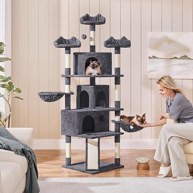 Topeakmart Cat Trees and Cat Towers for Large Inoor Cats, 76.5'' Extra Big Cat Tree with Scratching Posts, Cozy Perches, Warm Condos for Indoor Kittens Play & Rest