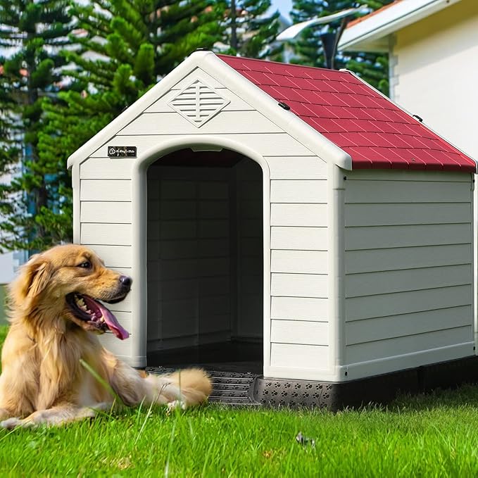 OFIKA Large Dog House Outdoor Indoor,Insulated Plastic Dog House for Small Medium Large Dogs,Durable Waterproof Dog House with Air Vents and Elevated Floor, Ventilate & Easy Clean, Assemble