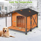 Heated Dog House Outdoor Dog Kennel with Insulation Liner for Winter 34" Waterproof Dog Cage for Small & Medium Dogs,Unique All-Around Iron Frame