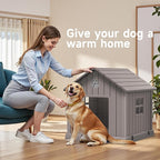 VIXZEN Dog House Outdoor, 38 Inches Weatherproof Resin Dog House Indoor Large with Air Vents & Elevated Floor, Doghouse Outdoor for Large Dogs, Easy Assembly, Versatile Storage Functionality (Grey)