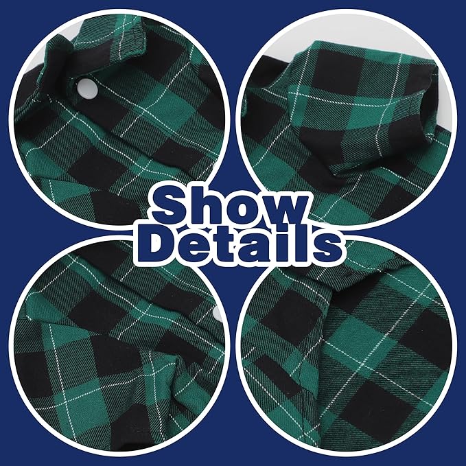 Paiaite Plaid Dog Shirt: Classic CheckeGreen Style in Pure Cotton for Large, Medium, and Small Breeds, Comfort, Breathability, and Elegance. Perfect for Everyday Wear, and Photoshoots Green XXL